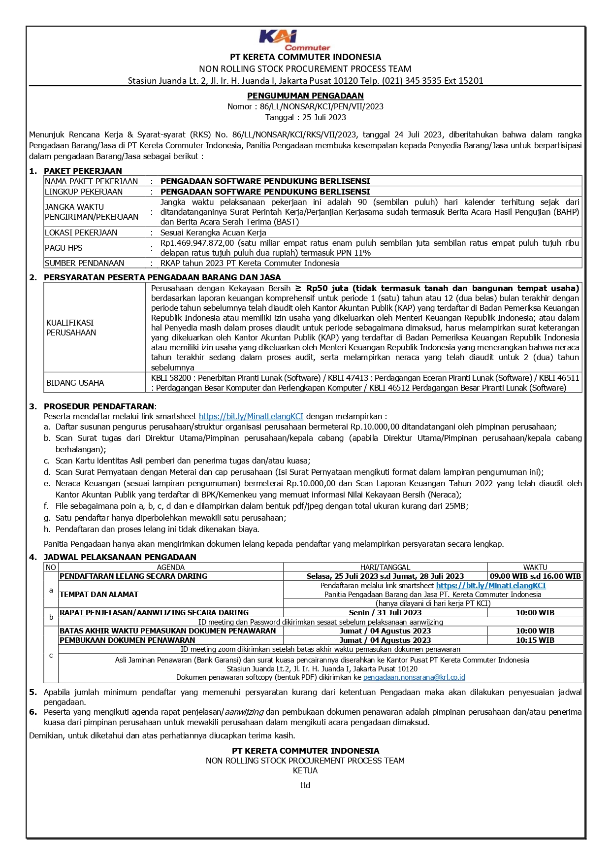 2 pengumuman 86. pengadaan software pendukung berlisensi